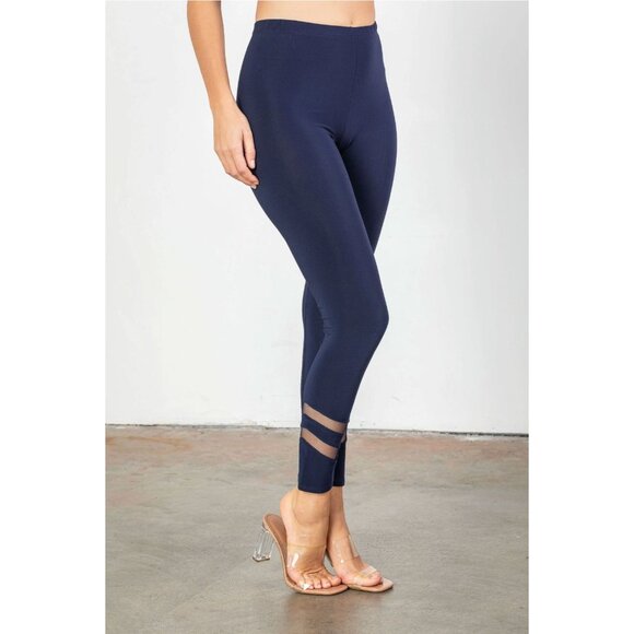 IC Collection by Connie Navy Soft Knit Mesh Trim Tunic Top Pants Outfit Set S - Picture 2 of 6